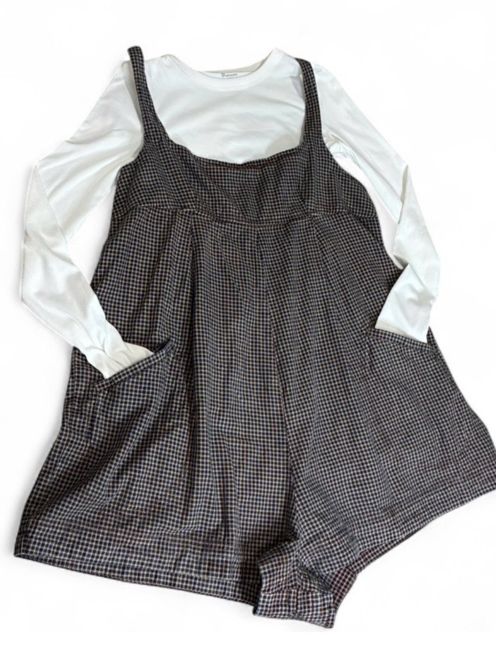 Gingham Check Romper Dress with Pockets